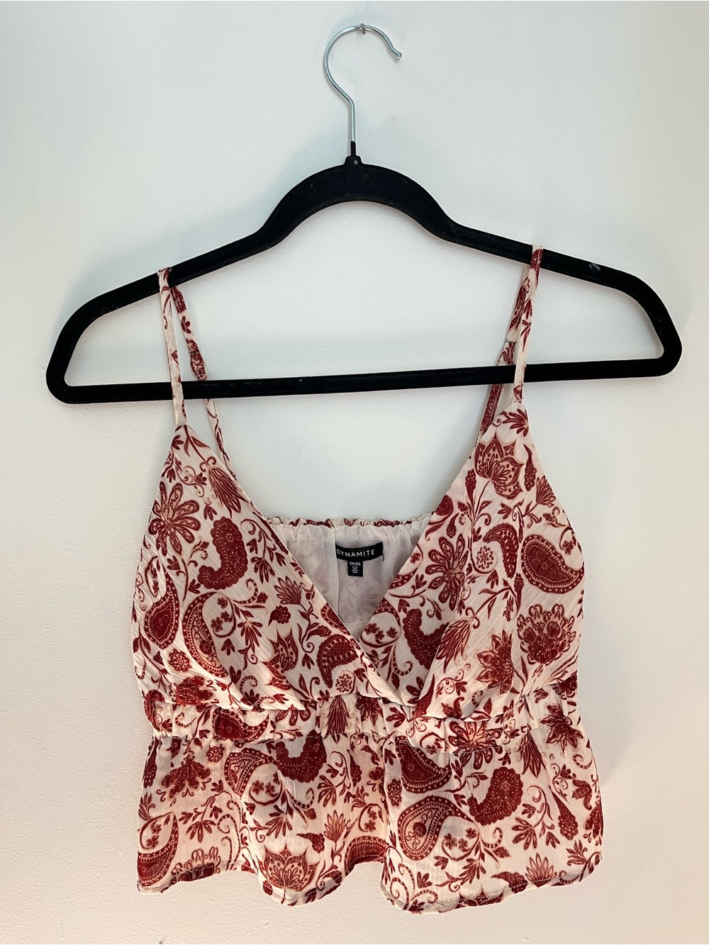 Dynamite Red/Orange Paisley Wrap Crop Tank Top